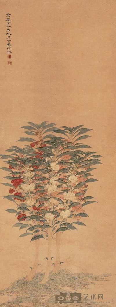 江桂 丁丑（1817）年作 凤仙花 立轴 103.5×44cm